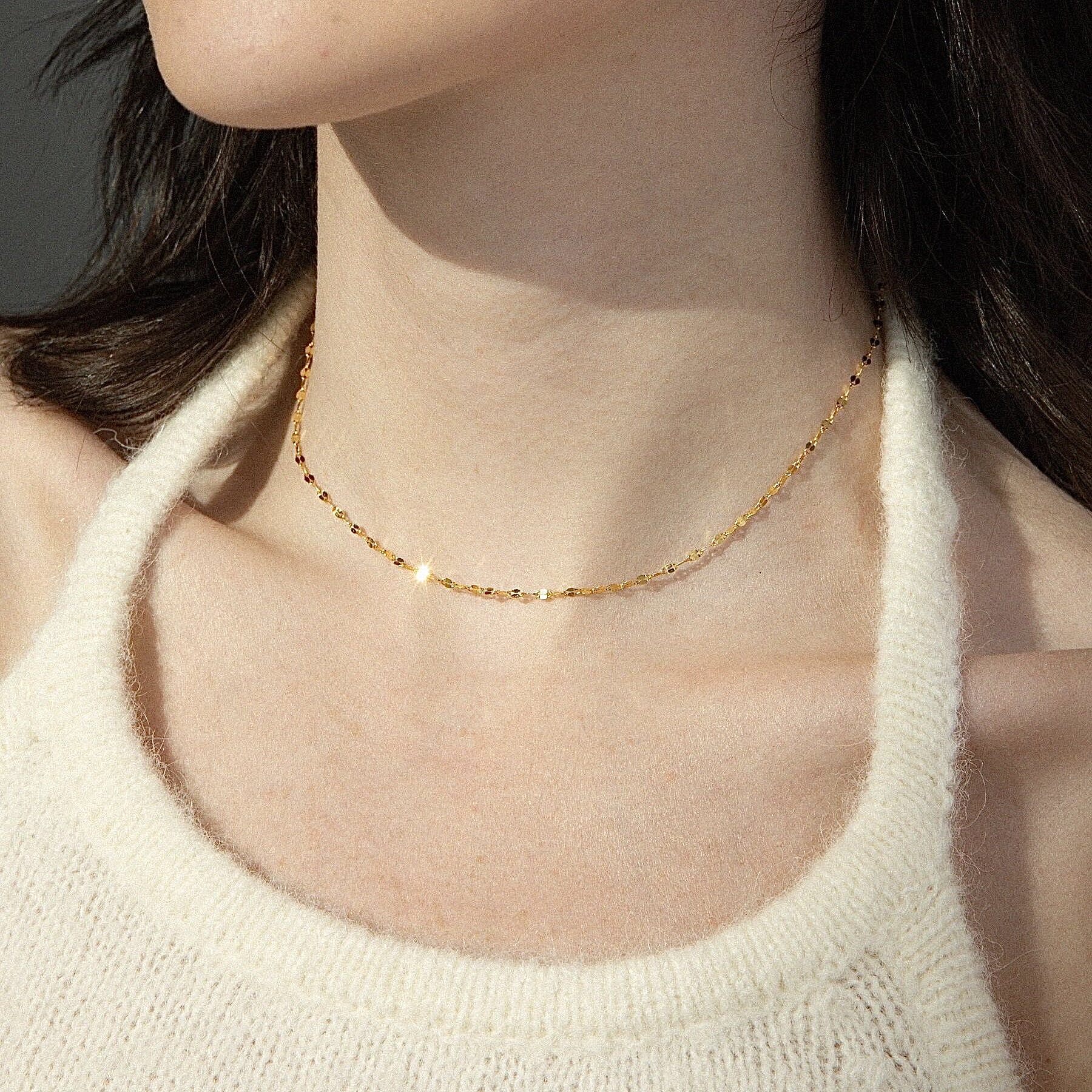 Elegant 18K Gold-Plated, 18K Solid Gold, 14K Gold-Plated and 14K Solid Gold Subtle Sparkle Necklace - Timeless Minimalist Jewelry