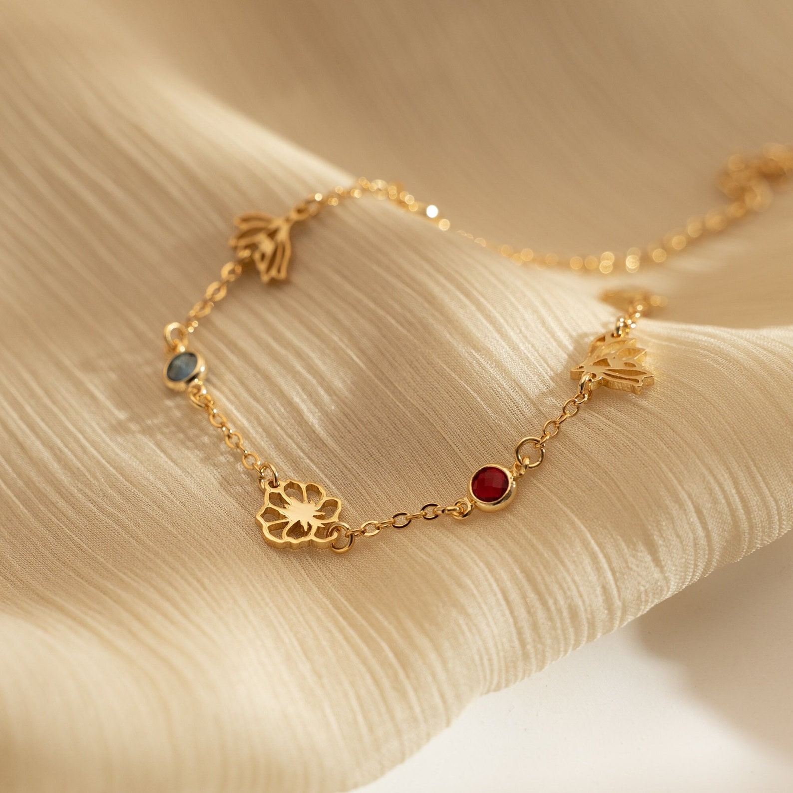 birth stones and flowers bracelet