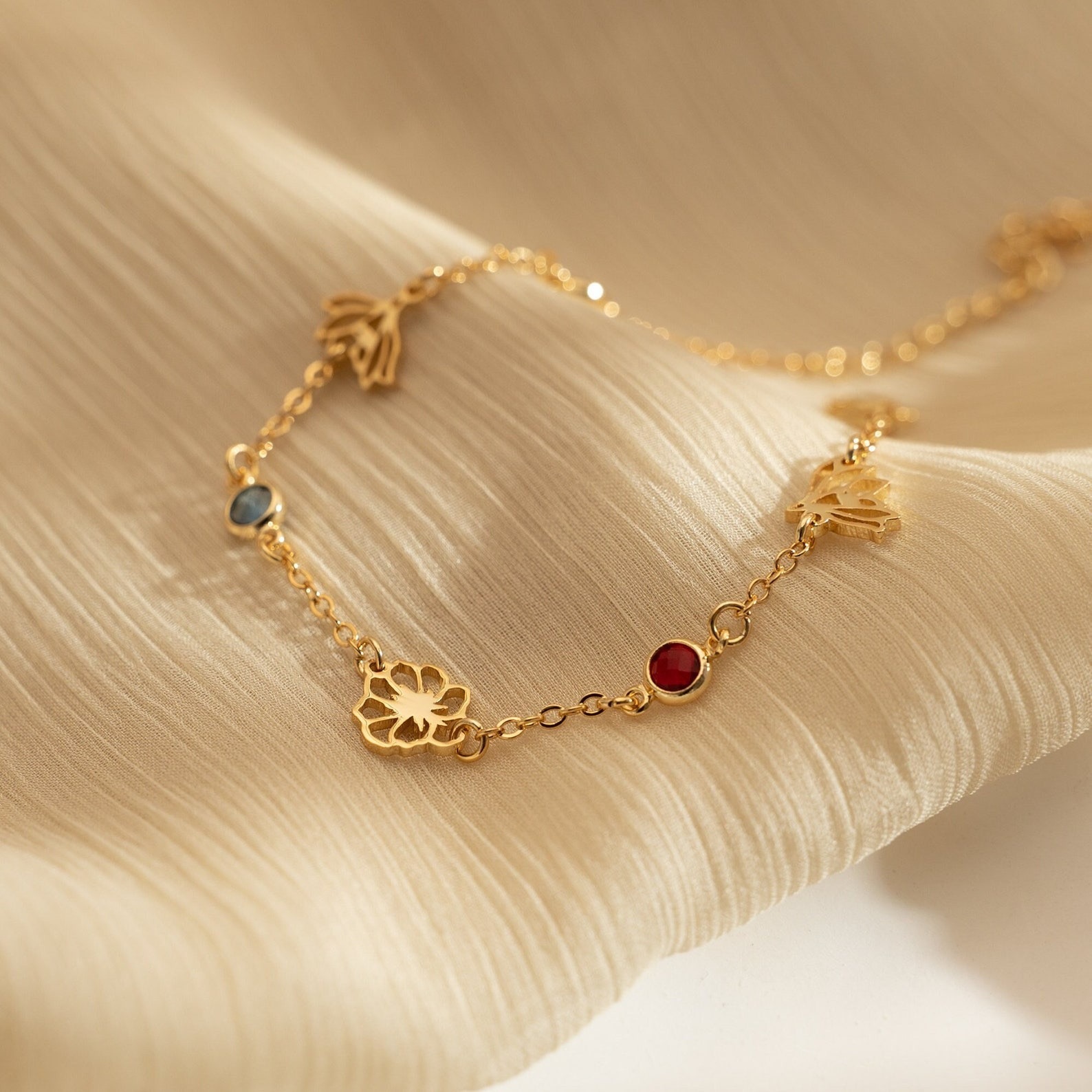 birth stones and flowers bracelet
