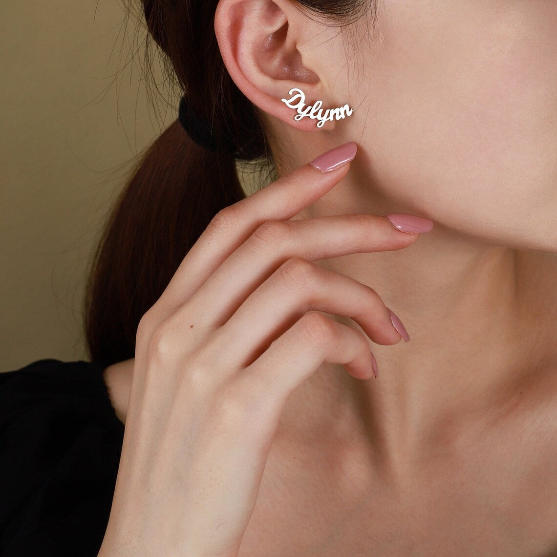 925 Sterling Silver Personalized Nameplate Earrings - Custom Script Earrings for a Sophisticated Look