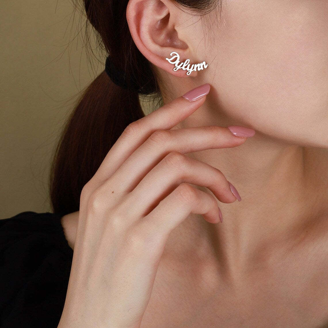 925 Sterling Silver Personalized Nameplate Earrings - Custom Script Earrings for a Sophisticated Look
