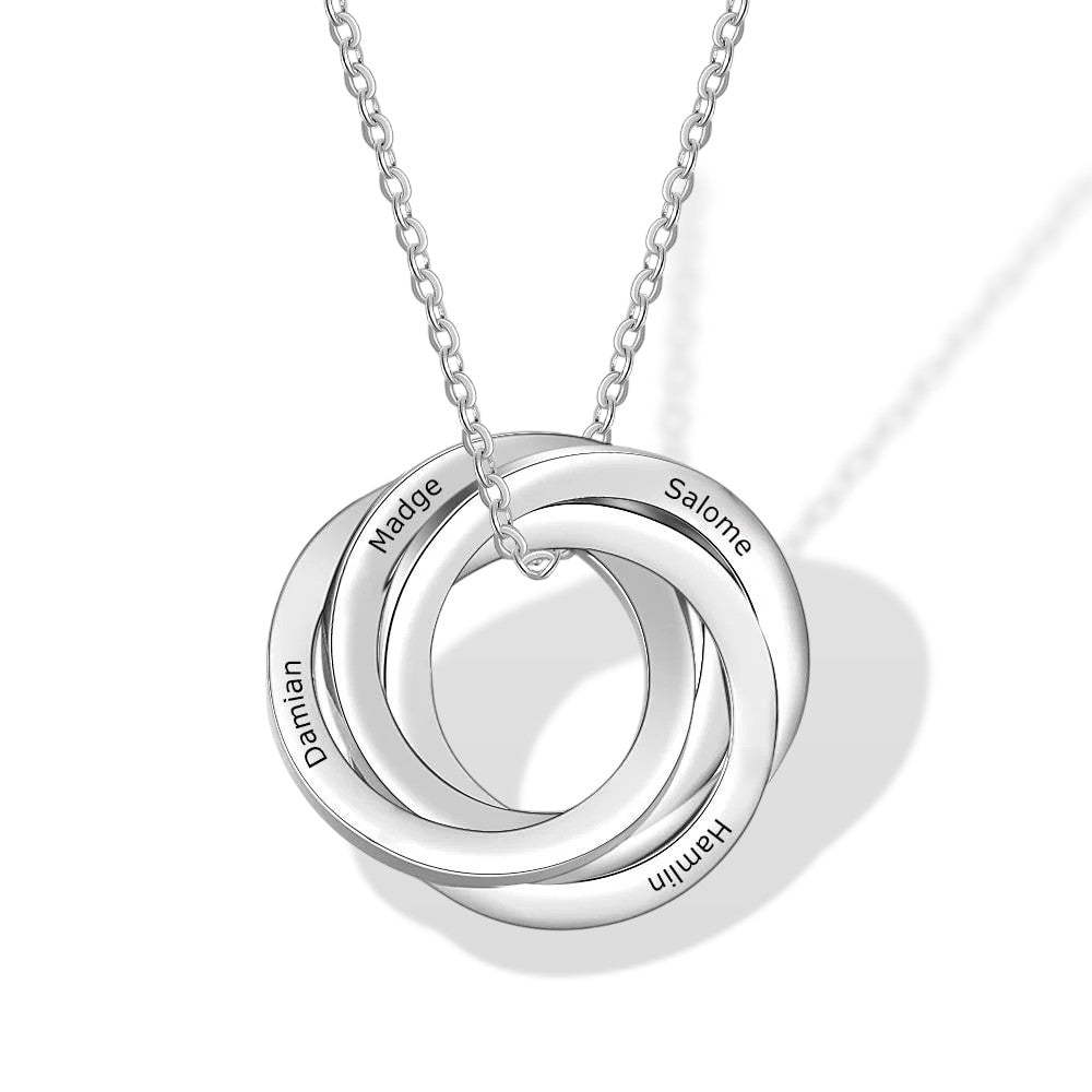 Custom Russian Nesting Rings Necklace - Personalized with Names in 925 Sterling Silver or 14K White Gold, Perfect for Celebrating Relationships