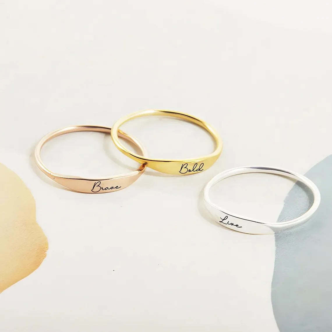Express Your Individuality with Personalized Stackable Rings - Gold Plated for a Chic Look. #StackableRings #PersonalizedJewelry #FashionRings