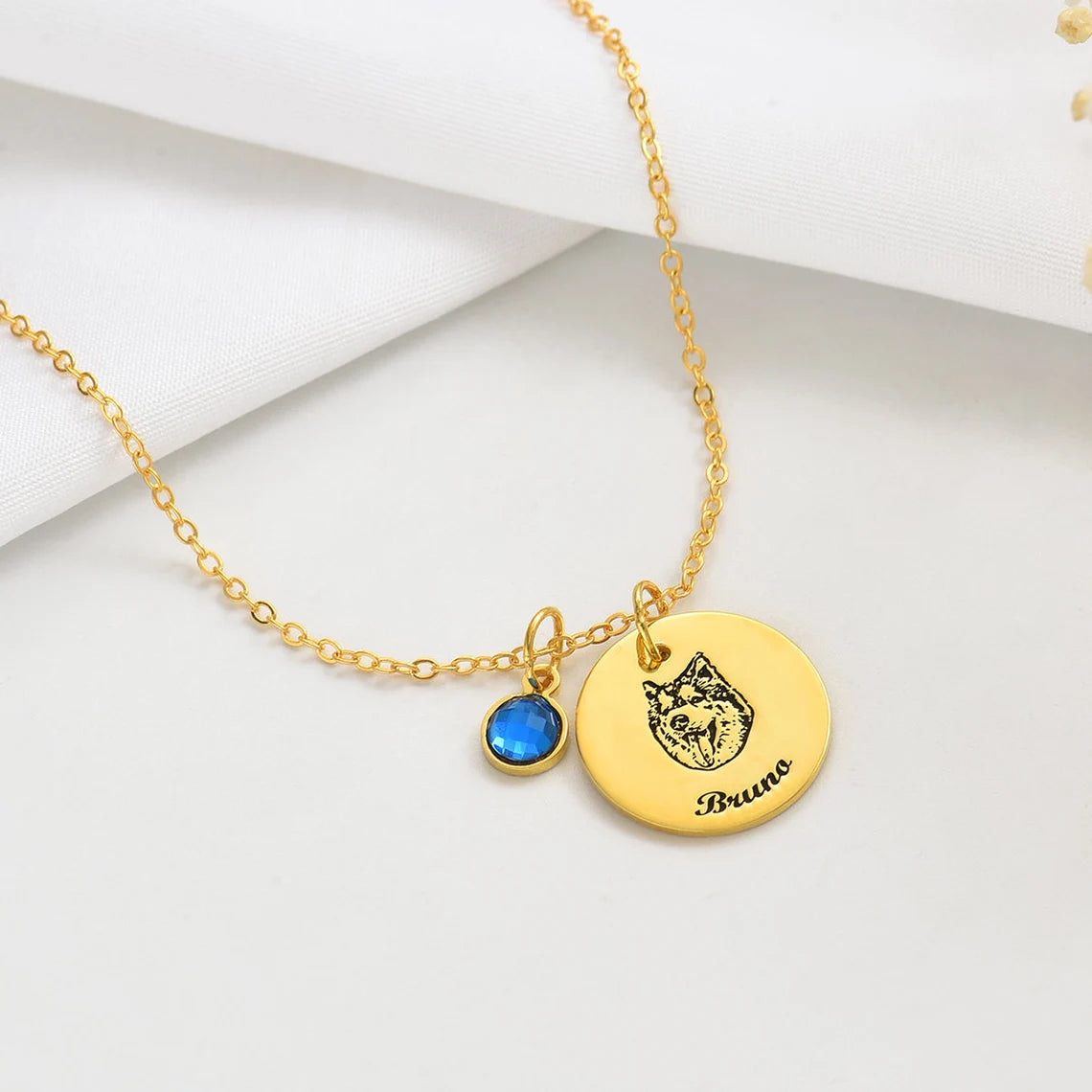 Personalized 14K Gold Pet Memorial Necklace - Engrave Your Pet's Name, Choose Birthstone, Available in 925 Silver, 14K Yellow, Rose, White Gold