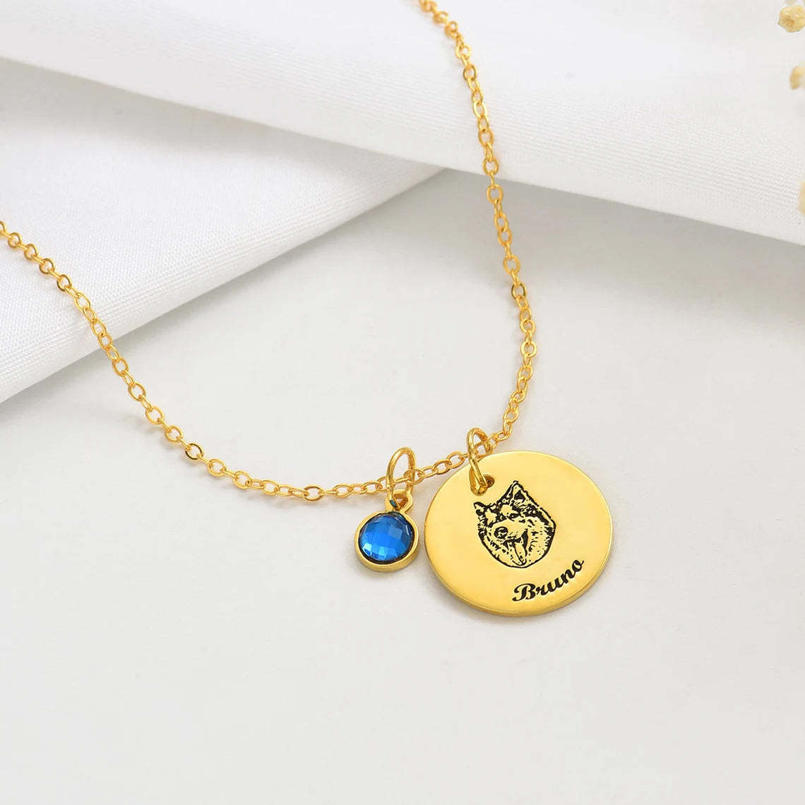 Personalized 14K Gold Pet Memorial Necklace - Engrave Your Pet's Name, Choose Birthstone, Available in 925 Silver, 14K Yellow, Rose, White Gold