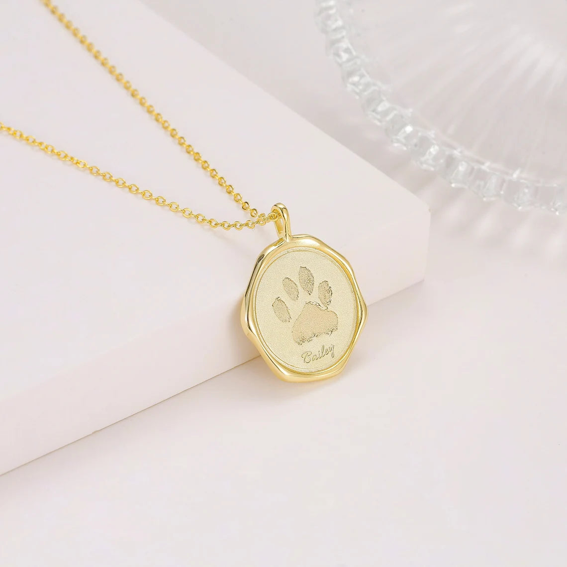 14k Gold Plated Custom Paw Print Necklace - Personalized Pet Jewelry Gift