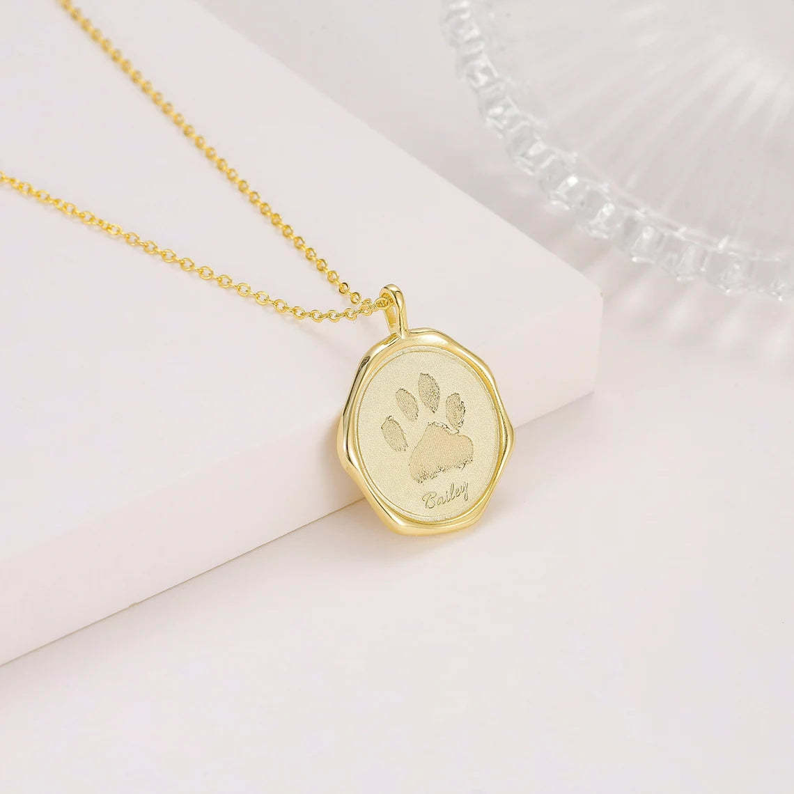 14k Gold Plated Custom Paw Print Necklace - Personalized Pet Jewelry Gift