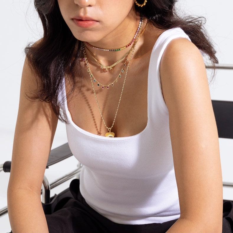 S925 Sterling Silver Multicolor Gemstone Necklace - Customize with Your Choice of Birthstones in Elegant Gold Plating