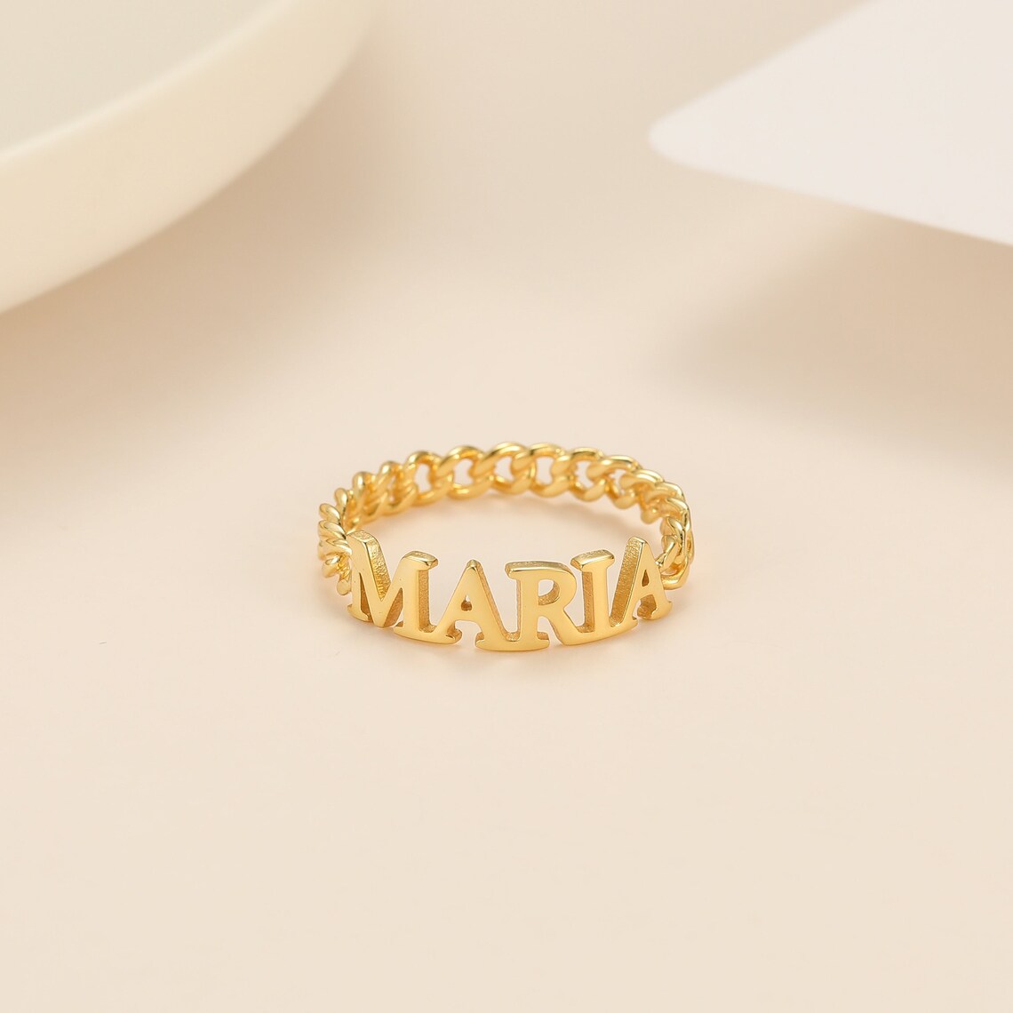 Custom 18K Gold Plated Name Ring - Personalized 925 Sterling Silver, 14K Yellow, Rose, or White Gold for a Luxurious Touch