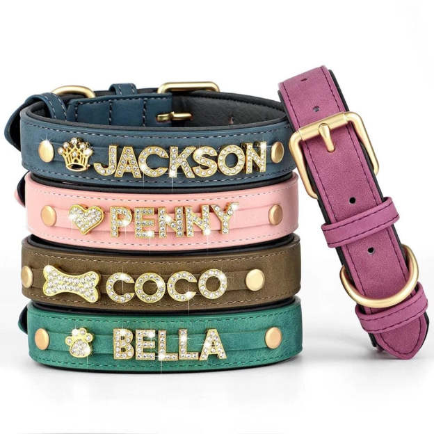 Customize Your Pet's Style - Personalized Rhinestone Dog Collars in Multiple Colors. #PersonalizedDogCollars #RhinestoneCollars #PetFashion