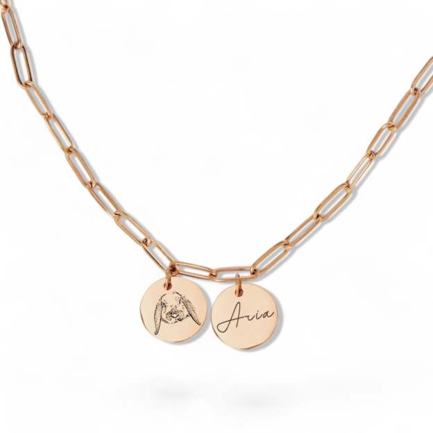Custom Engraved 14K Rose Gold Charm Necklace – Personalized with Name and Floral Design – Unique Gift for Her
