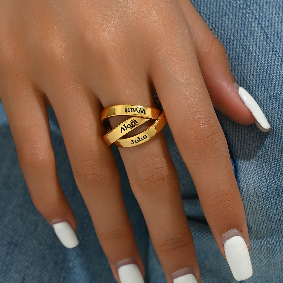 Custom Triple Band Name Ring - Personalized with 3 Names in 14K and 18K Gold Plated & Solid