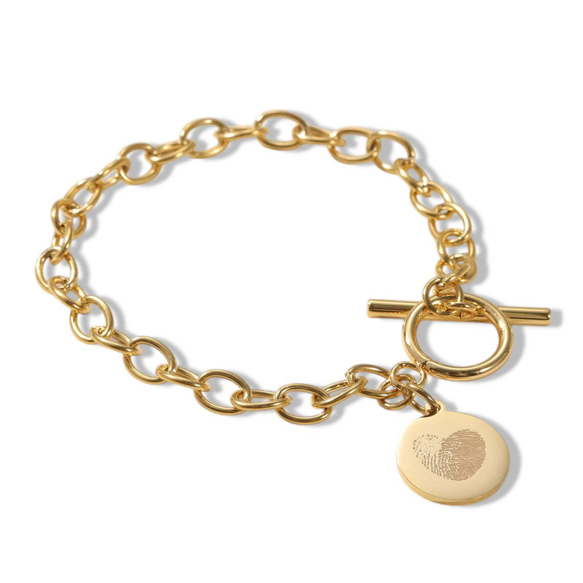 Cherish Life's Moments - Gold-Tone Fingerprint Bracelet, a Personal Touch. #FingerprintBracelet #GoldJewelry #PersonalizedGift