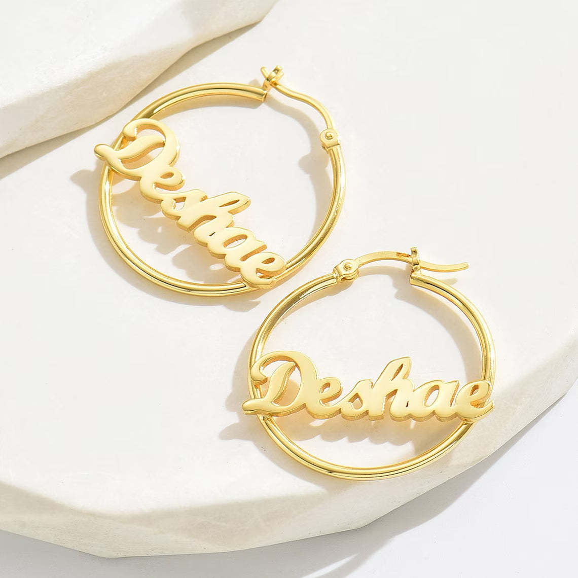 Personalized 14k Gold Hoop Earrings - Customize with Any Name. #14kGoldEarrings #PersonalizedJewelry #NameEarrings