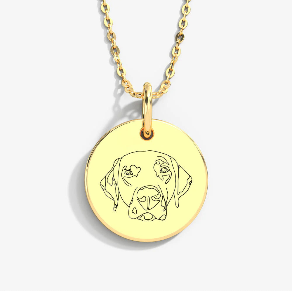 Custom Pet Portrait & Name Art Necklace in 14K Gold & 925 Silver