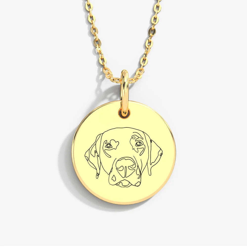 Custom Pet Portrait & Name Art Necklace in 14K Gold & 925 Silver