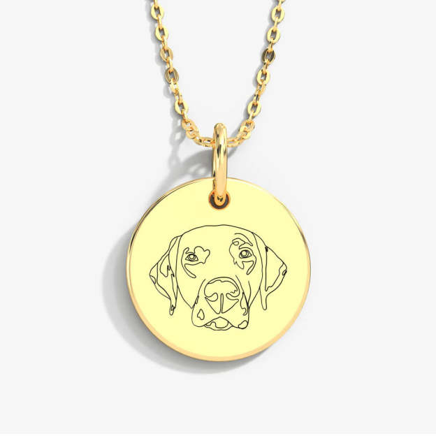 Custom Pet Portrait & Name Art Necklace in 14K Gold & 925 Silver