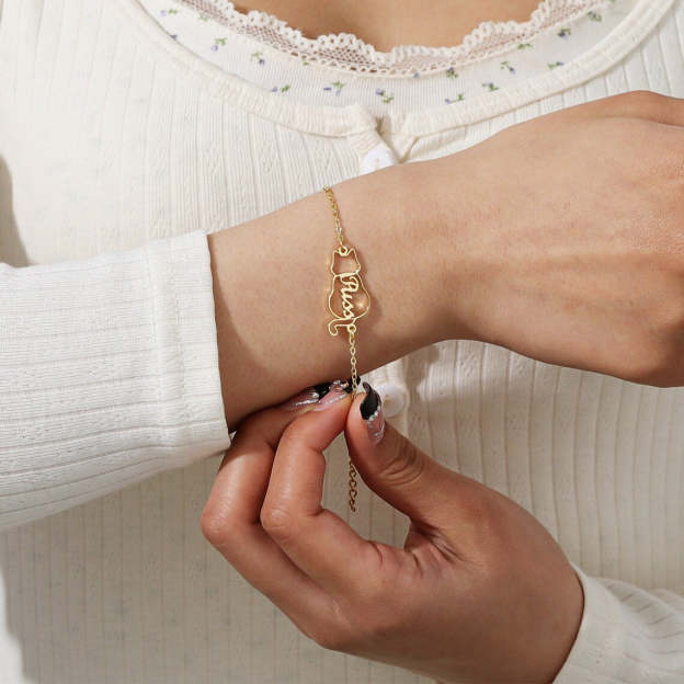 Gold Plated Pet-Wrapped Name Bracelet - Personalized Engraved Jewelry Gift