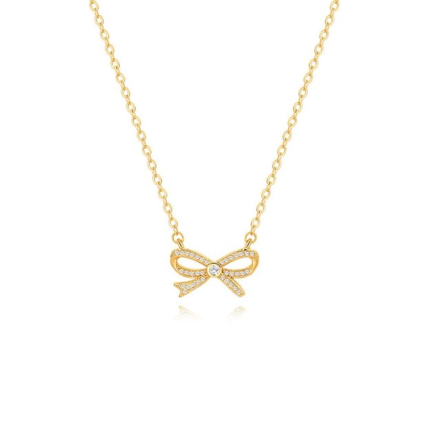 Elegant Gold Bow Pendant Necklace - Exquisitely Crafted in 14K and 18K Gold Plated & Solid