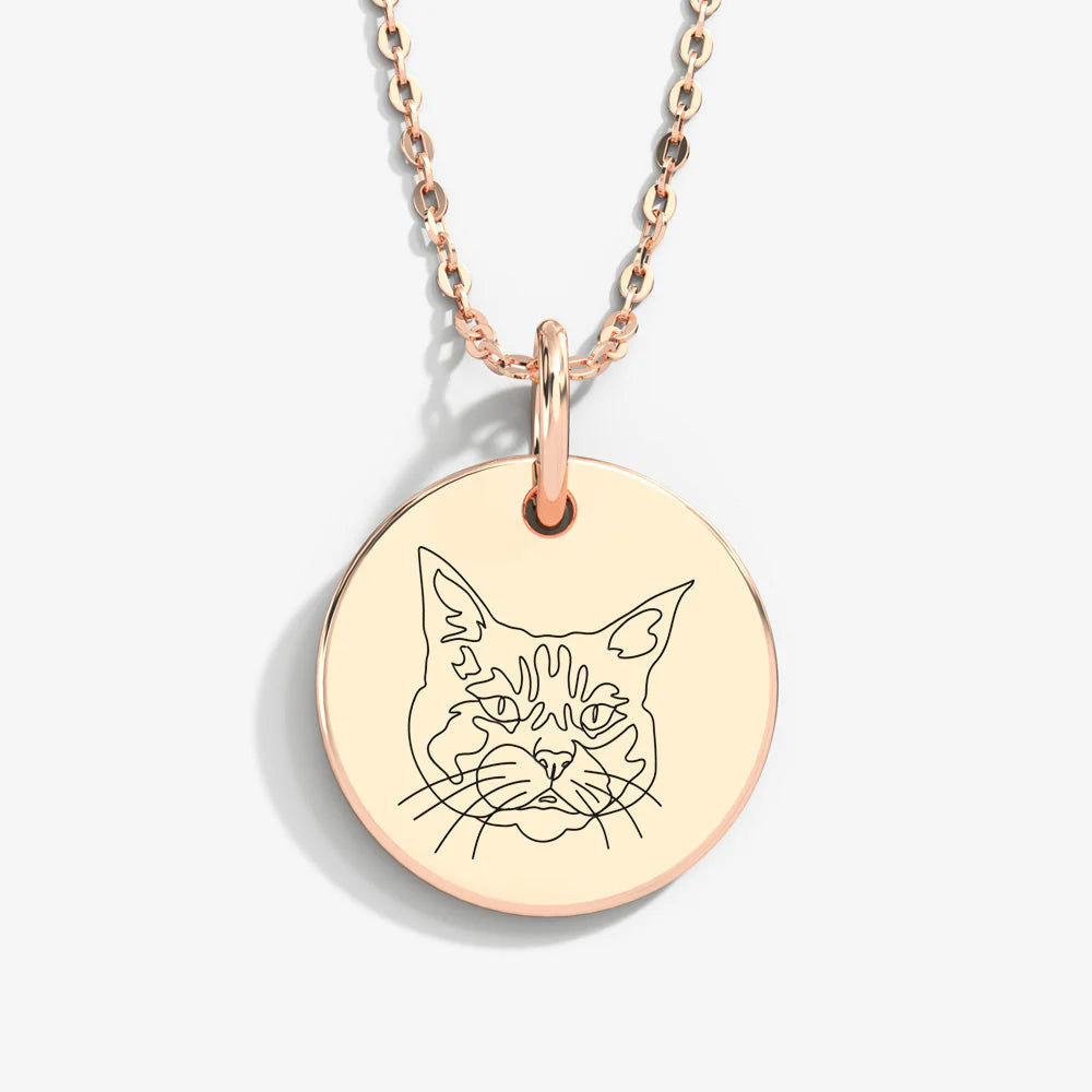 Custom Pet Portrait & Name Art Necklace in 14K Gold & 925 Silver