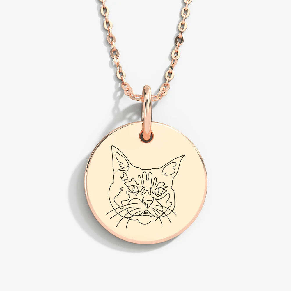 Custom Pet Portrait & Name Art Necklace in 14K Gold & 925 Silver