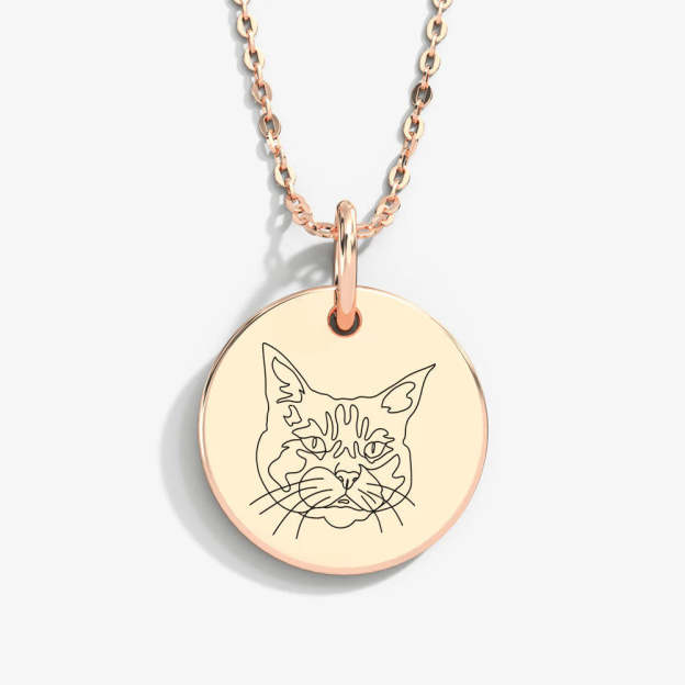 Custom Pet Portrait & Name Art Necklace in 14K Gold & 925 Silver