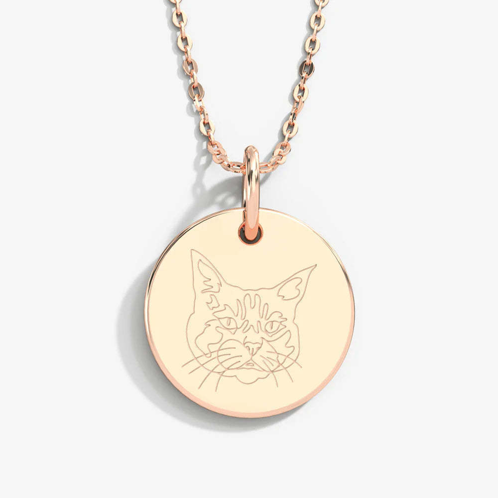 Custom Pet Portrait & Name Art Necklace in 14K Gold & 925 Silver