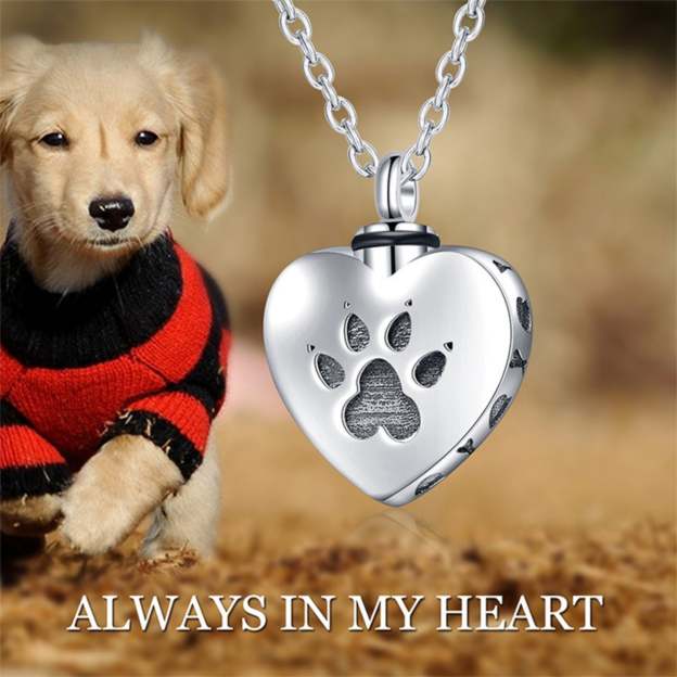 925 Sterling Silver Necklace Pet Paw Print Urn Necklace