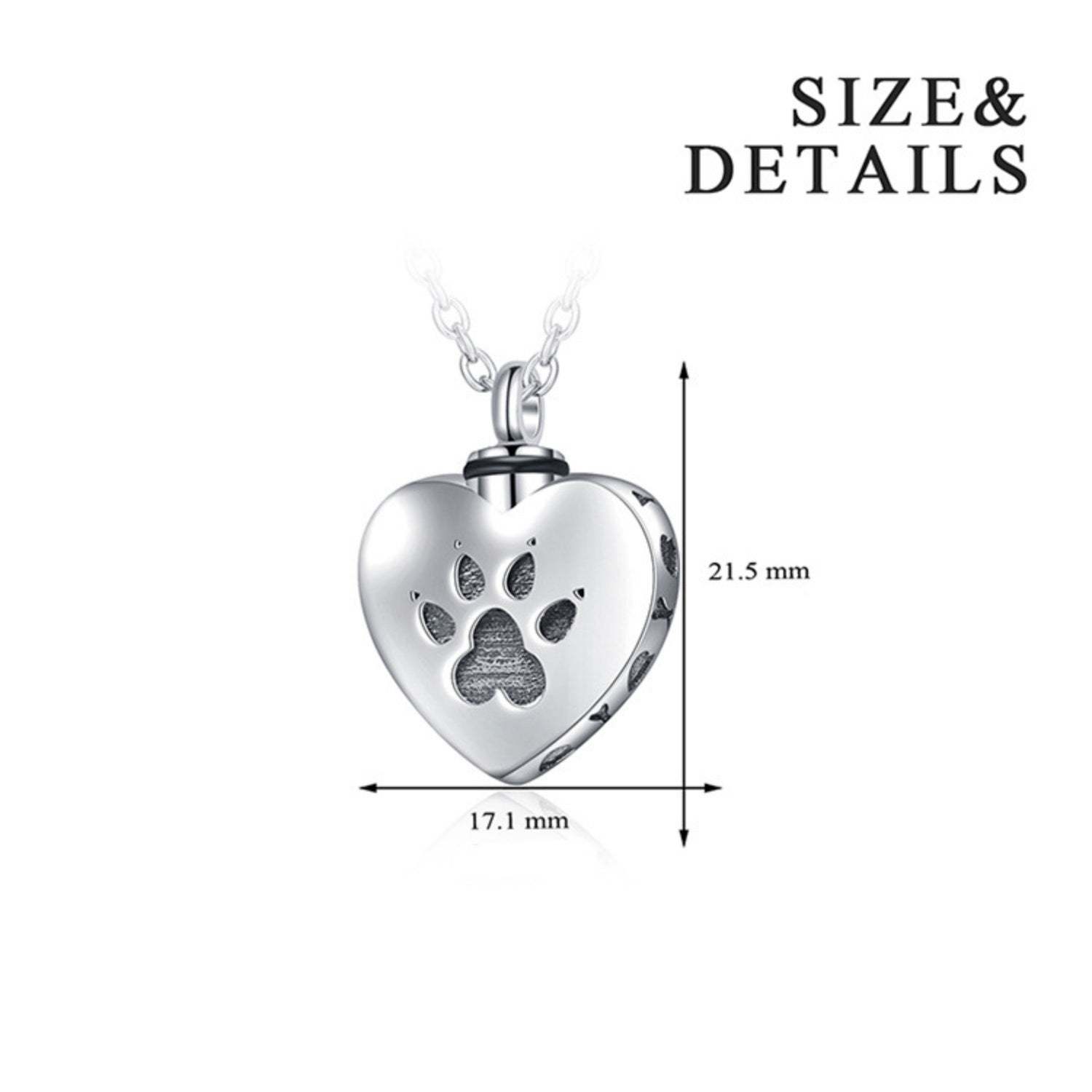 925 Sterling Silver Necklace Pet Paw Print Urn Necklace