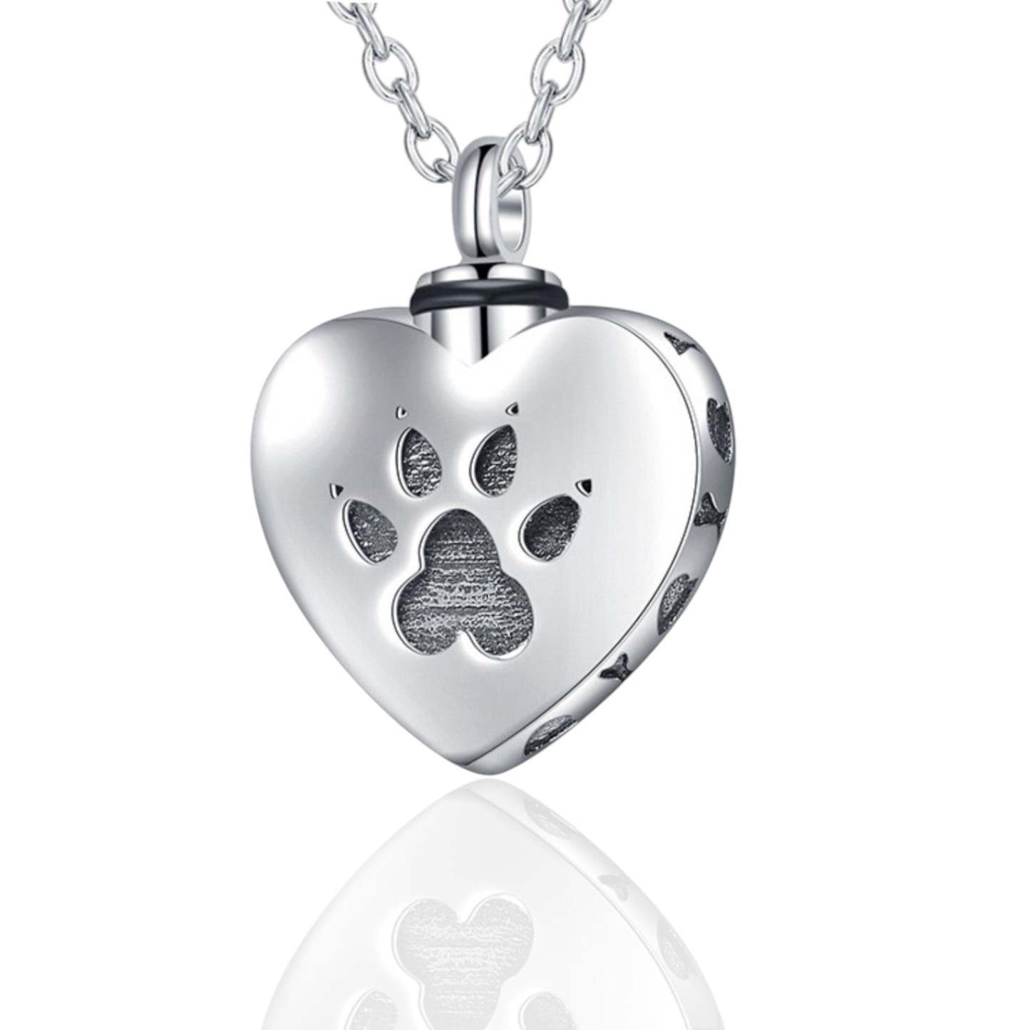 925 Sterling Silver Necklace Pet Paw Print Urn Necklace