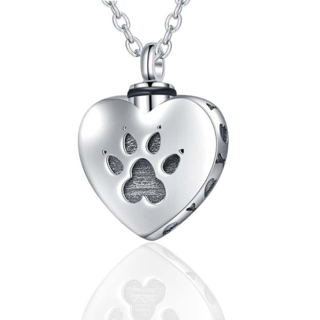 925 Sterling Silver Necklace Pet Paw Print Urn Necklace