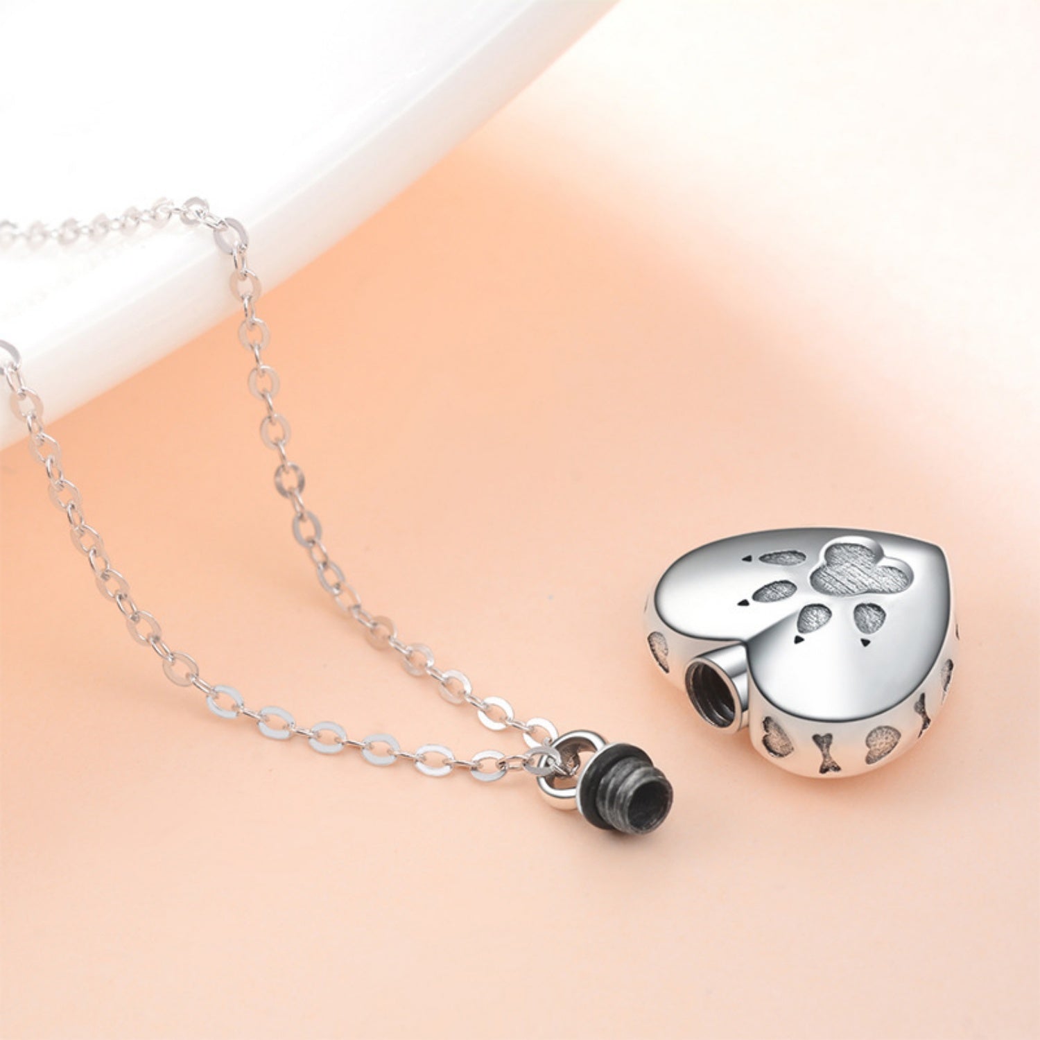925 Sterling Silver Necklace Pet Paw Print Urn Necklace