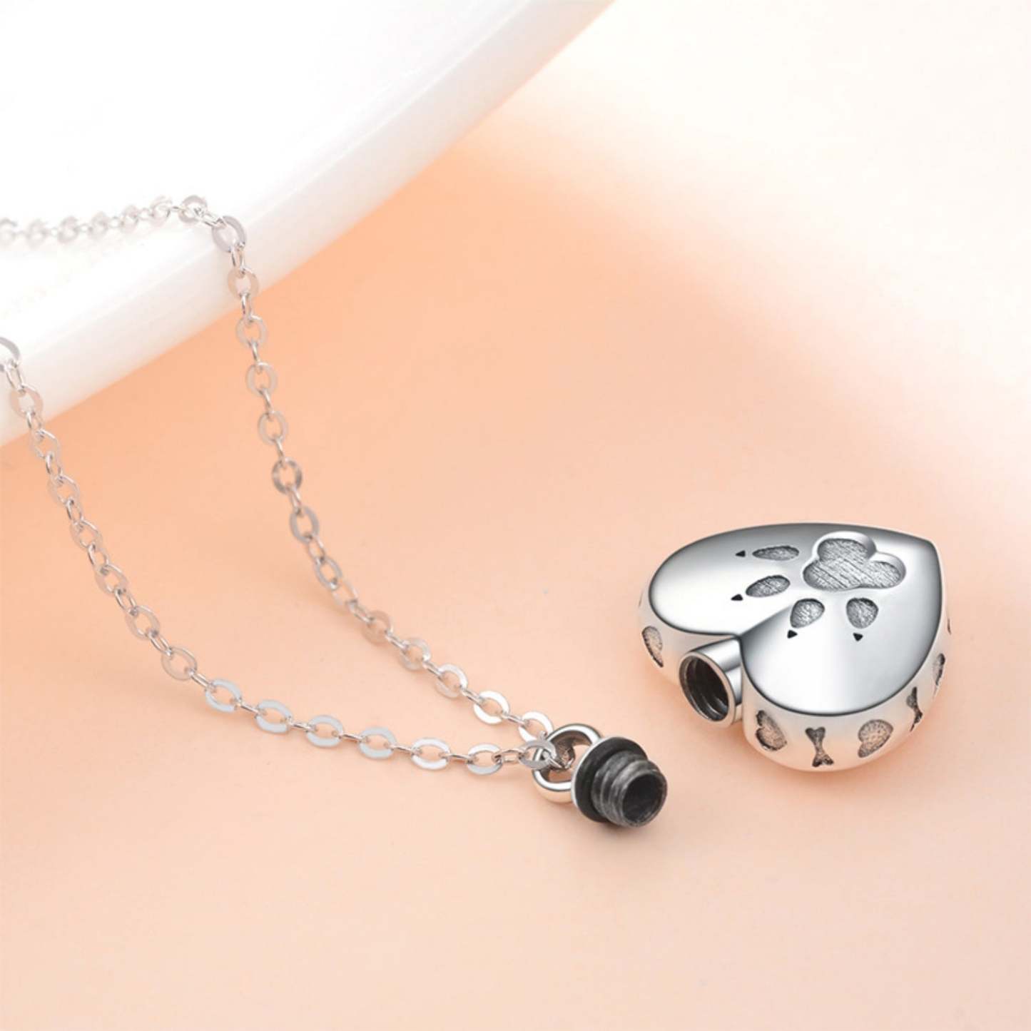 925 Sterling Silver Necklace Pet Paw Print Urn Necklace