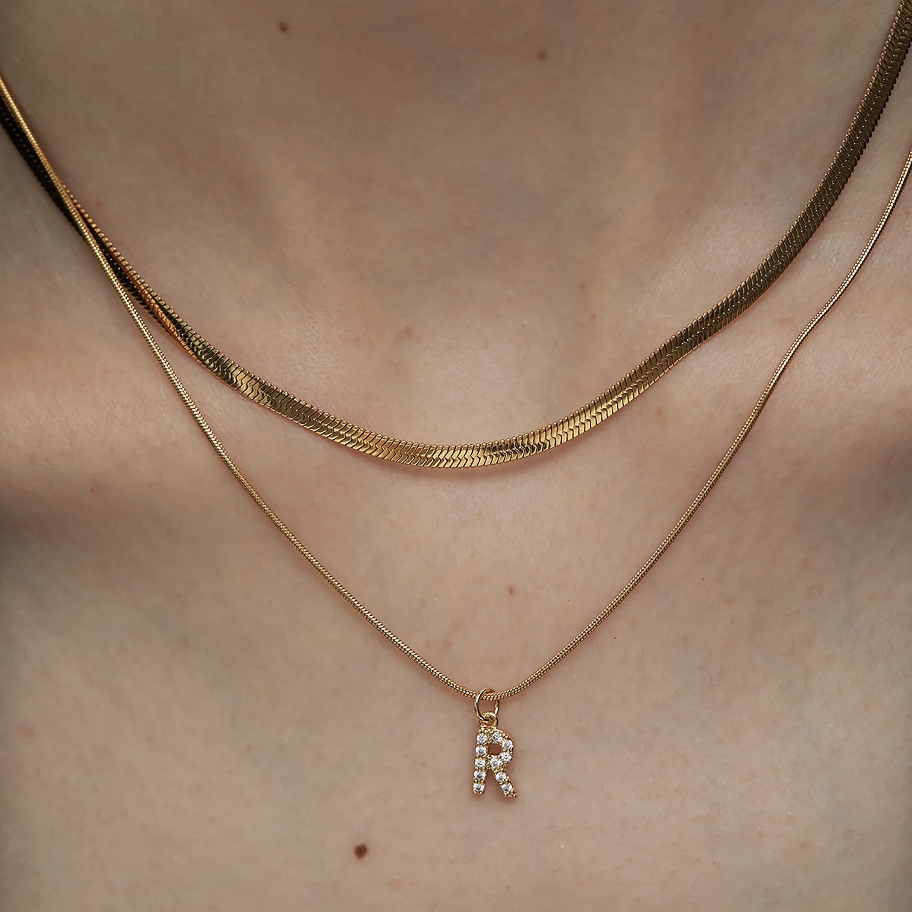Gold necklace, initial pendant, 18K gold-plated, layered necklace, women's jewelry