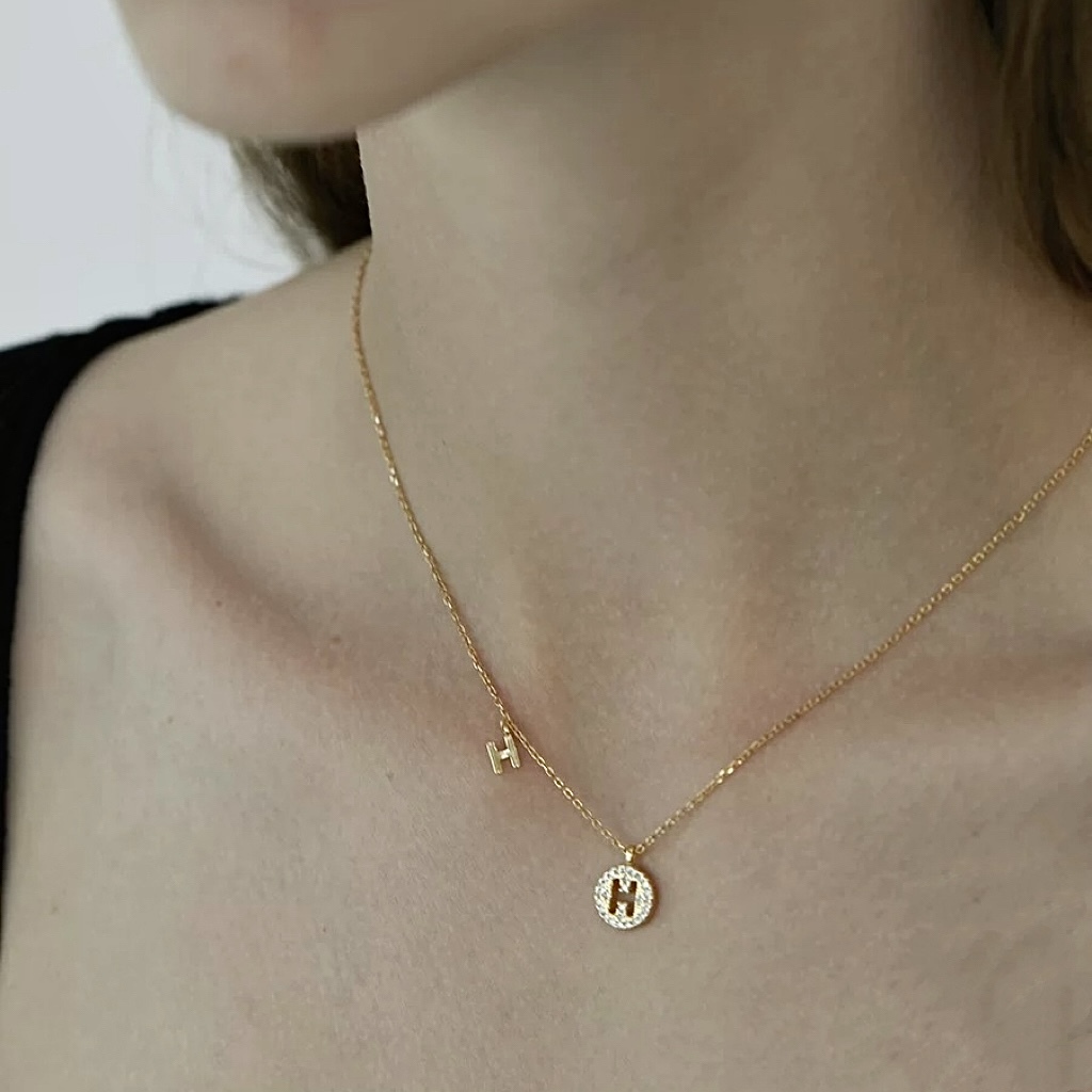 14K gold-plated necklace featuring an alphabet letter pendant