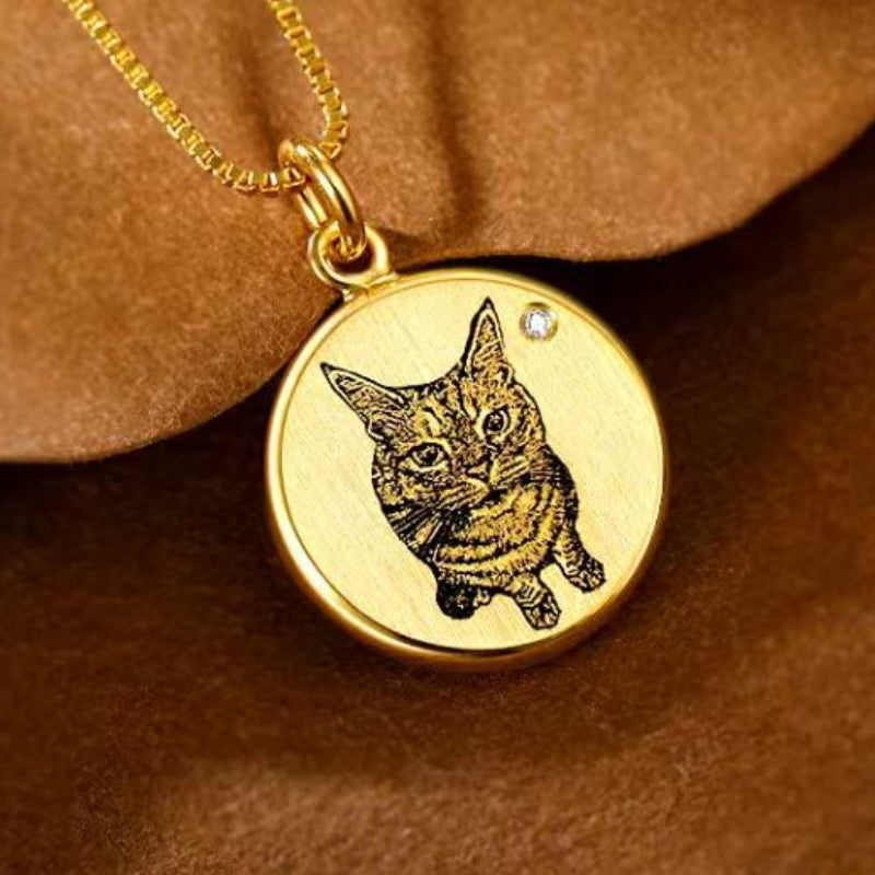 14K Pet Photo Custom Engraved Pendant Necklace - Available in 925 Silver, 14K Yellow Gold, Rose Gold or White Gold for pet lovers