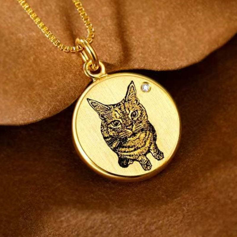 14K Pet Photo Custom Engraved Pendant Necklace - Available in 925 Silver, 14K Yellow Gold, Rose Gold or White Gold for pet lovers