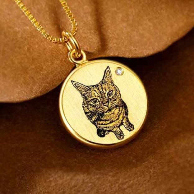 14K Pet Photo Custom Engraved Pendant Necklace - Available in 925 Silver, 14K Yellow Gold, Rose Gold or White Gold for pet lovers