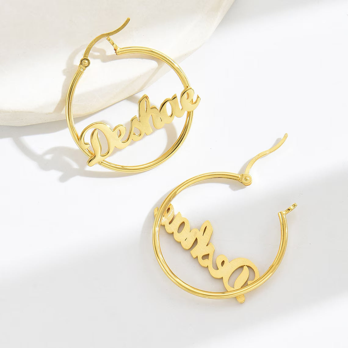 Personalized 14k Gold Hoop Earrings - Customize with Any Name. #14kGoldEarrings #PersonalizedJewelry #NameEarrings