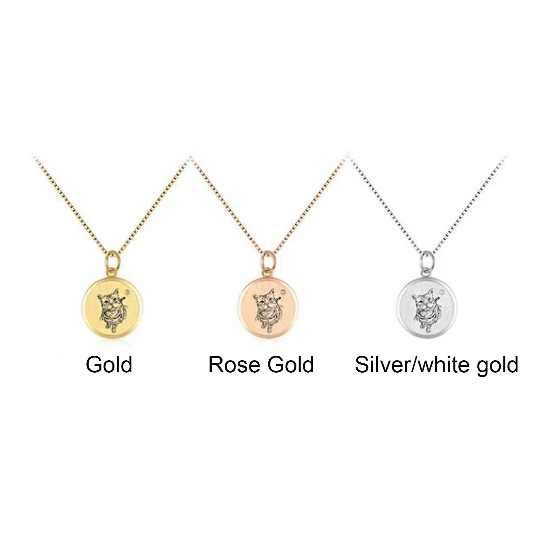 14K Pet Photo Custom Engraved Pendant Necklace - Available in 925 Silver, 14K Yellow Gold, Rose Gold or White Gold for pet lovers