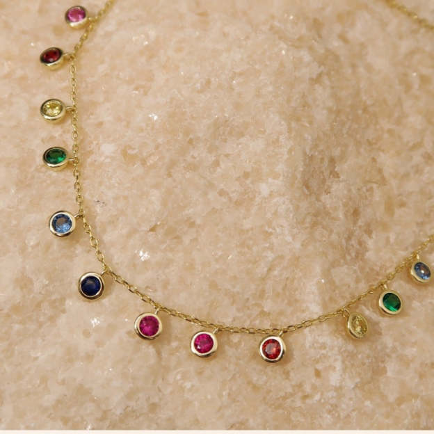 S925 Sterling Silver Multicolor Gemstone Necklace - Customize with Your Choice of Birthstones in Elegant Gold Plating