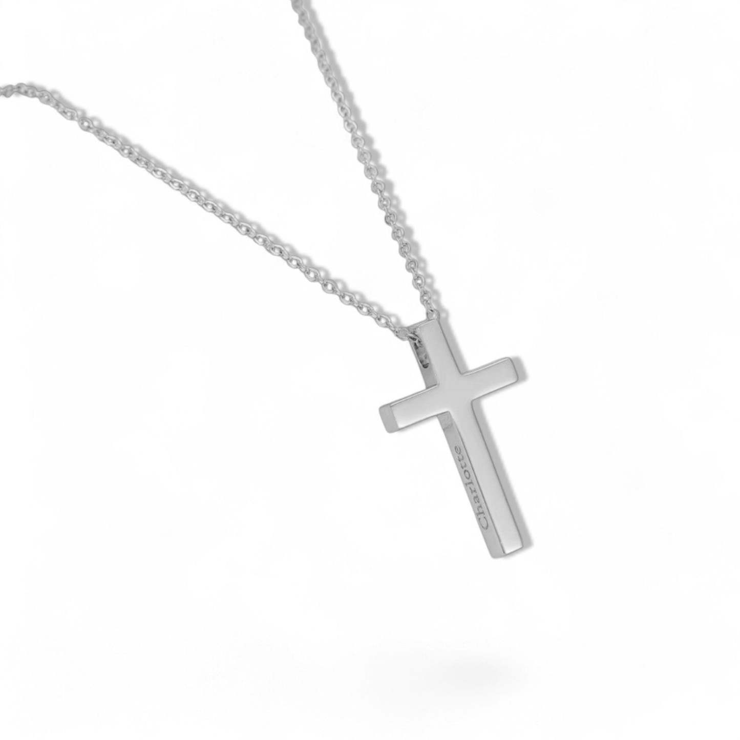 Personalized Silver Cross Necklace – Custom Engraved Sterling Silver Christian Cross Pendant for Women