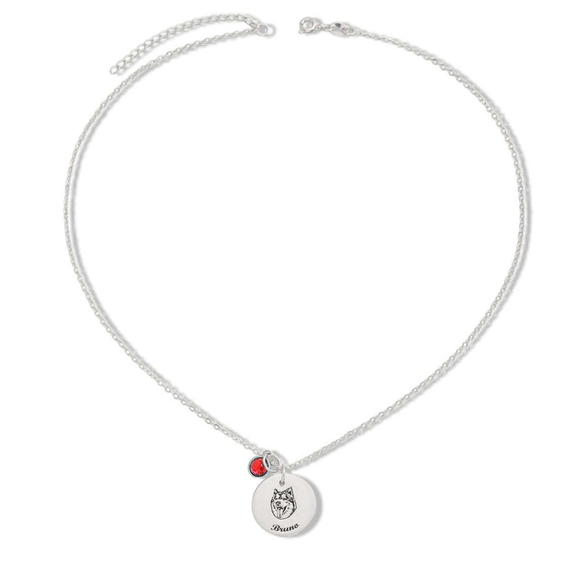 Personalized 14K Gold Pet Memorial Necklace - Engrave Your Pet's Name, Choose Birthstone, Available in 925 Silver, 14K Yellow, Rose, White Gold