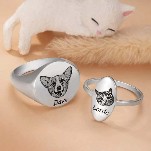 Custom Engraved Pet Portrait Ring – Personalized with Name and Image