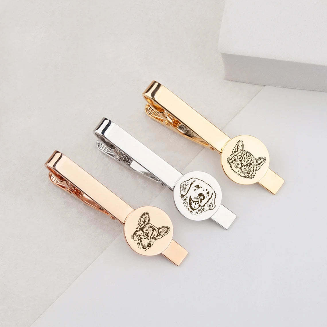 Custom Pet Portrait Tie Clips - Gold, Silver, Rose Gold