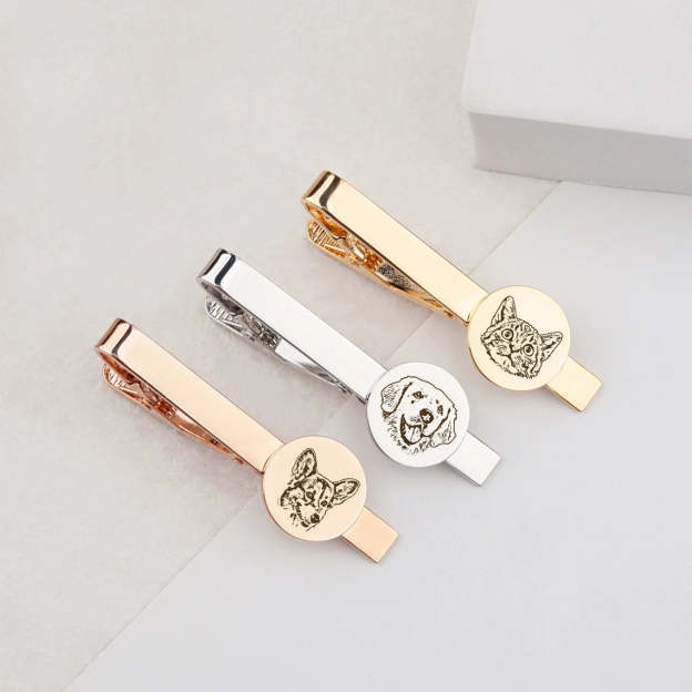 Custom Pet Portrait Tie Clips - Gold, Silver, Rose Gold