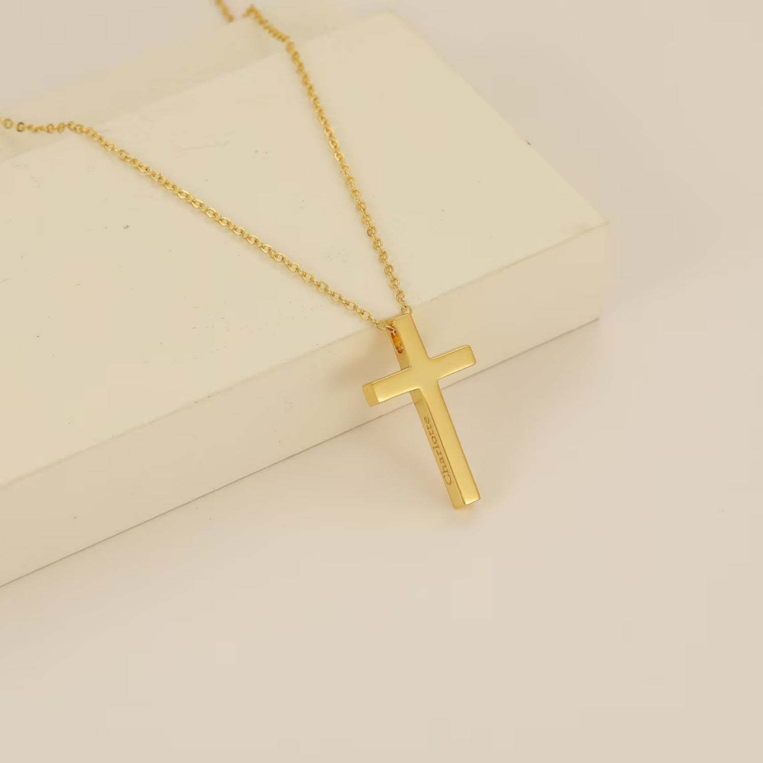 Personalized Gold Cross Necklace – Custom Engraved 18K Gold Plated Christian Cross Pendant Necklace for Women