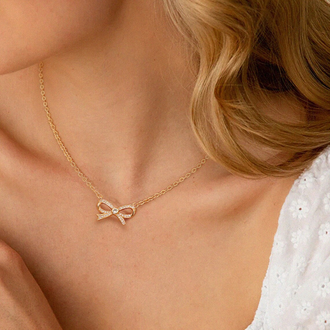 Elegant Gold Bow Pendant Necklace - Exquisitely Crafted in 14K and 18K Gold Plated & Solid