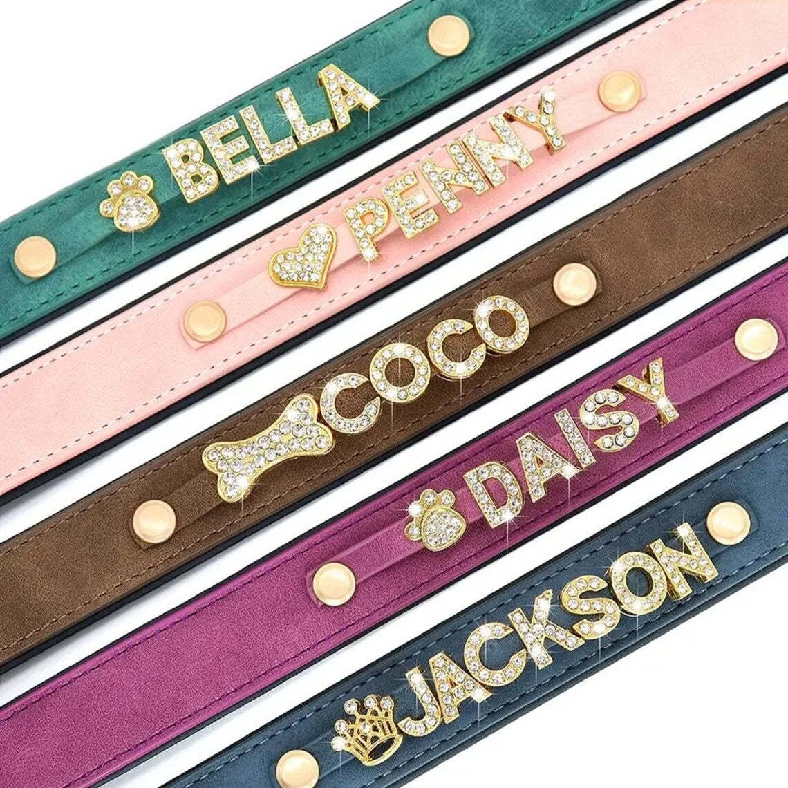 "Your Pet's Name in Style - Personalized Dog Collar with Bone and Rhinestone Accents. #PersonalizedDogCollar #PetNameCollar #DogFashion