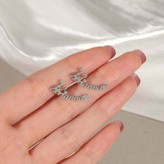 925 Sterling Silver Personalized Nameplate Earrings - Custom Script Earrings for a Sophisticated Look